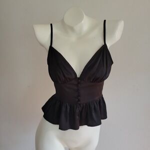 Triple‎ Seven Satin Cropped Peplum Cami Top Small Black Bustier Style Feminine